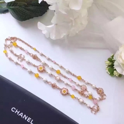 Chanel 頂級版 李李同款彩色粉黃珍珠長鏈！專櫃難得的彩色款！正品6000多 施華洛珍珠 原版黃酮材質