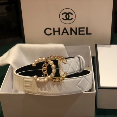 Chanel香奈兒皮帶 小香女款腰帶進口牛皮搭配雙C珍珠扣 3.0cm