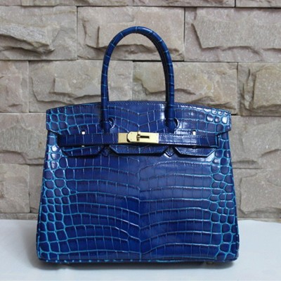 Hermes愛馬仕 Birkin35和30鱷魚紋單肩手提包 高檔時尚女包 HB48521深藍色