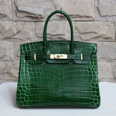 Hermes愛馬仕 Birkin35和30鱷魚紋單肩手提包 高檔時尚女包 HB48521墨綠色