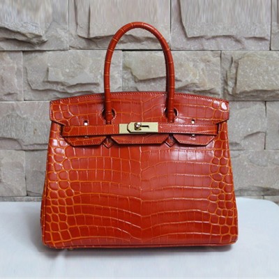 Hermes愛馬仕 Birkin35和30鱷魚紋單肩手提包 高檔時尚女包 HB48521橙色