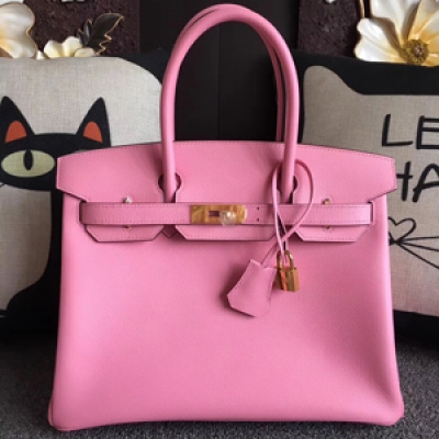 Hermes Birkin30 進口原廠Epsom皮 頂級純手工蜜蠟線 做工 走線 五金 皮質 原版 看細節 女神手提包 5P 櫻花粉