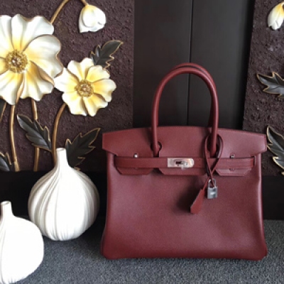 Hermes Birkin30 進口原廠Epsom皮 頂級純手工蜜蠟線 做工 走線 五金 皮質 原版 看細節 女神手提包 B5 酒紅