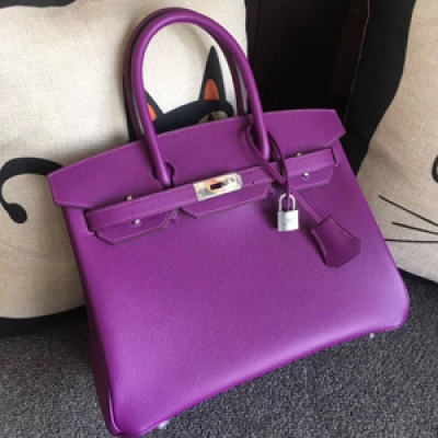 Hermes Birkin30 進口原廠Epsom皮 頂級純手工蜜蠟線 做工 走線 五金 皮質 原版 看細節 女神手提包 P9 海葵紫