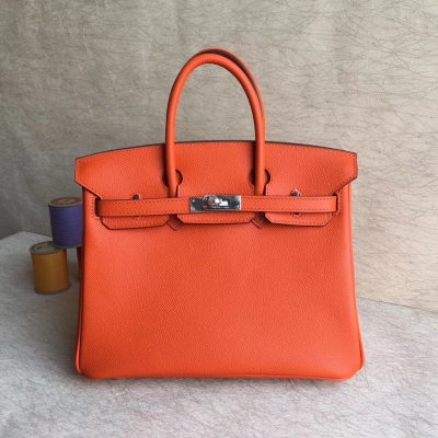 愛馬仕Hermes Birkin25cm 頂級epsom皮全工藝機縫蠟線 細節完美【橙色】