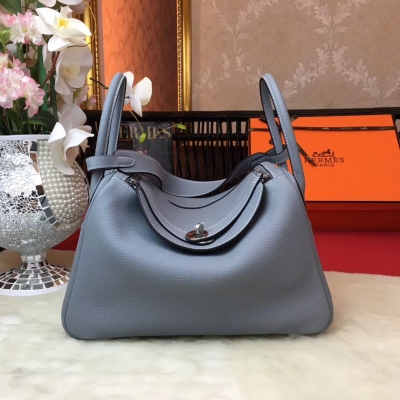 愛馬仕Hermes Lindy 30cm 原廠頂級進口原廠togo皮 配 手工蜜蠟線縫製 老工匠手藝 愛馬仕Hermes 經典款 【亞麻藍】銀扣