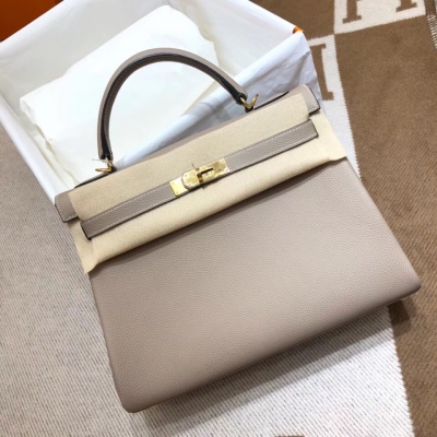 愛馬仕Hermes Kelly 32Cm Togo 81 Gris Tourterle 斑鳩灰 金扣 頂級工藝 手縫蠟線