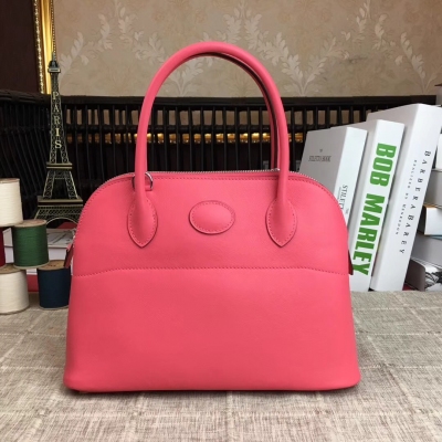 愛馬仕Hermes Bolide 寶利27cm 原版進口swift皮，半手工蠟線。 保齡球包 非常經典實用的一款 手拎肩背雙用 【唇膏粉】