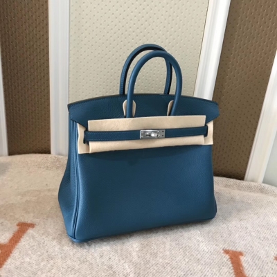 Hermes愛馬仕 珊瑚藍 birkin25cm 原廠小牛togo皮 銀扣 全手工