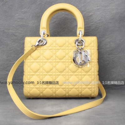 Dior 迪奧 ladydior系列 羊皮五格24cm 銀扣手提女包 4