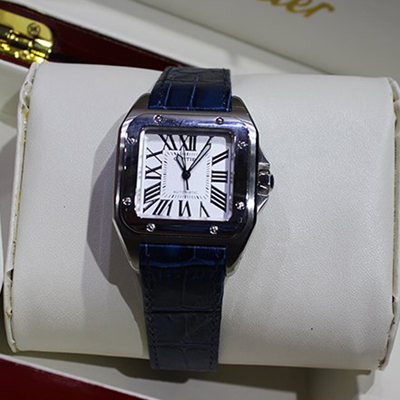 卡地亞 Cartier SANTOS系列 桑托斯銀面女表 W20126X8深藍