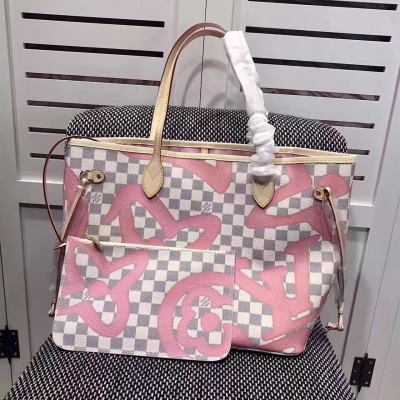 新款出貨  獨家實拍！ NEVERFULL 中號手袋 N41050 風格奇異的Neverfull手袋，Damier Azur帆布面料