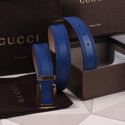 新款 古馳Gucci 時尚休閑進口牛皮男士皮帶 MS42309-藍色