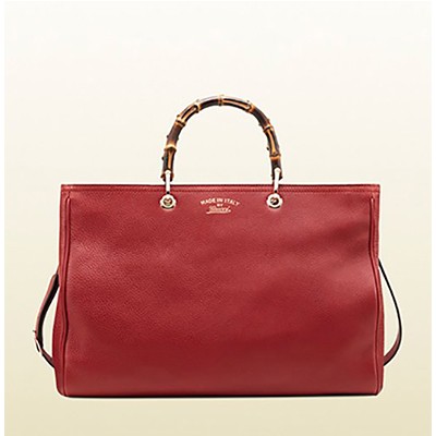 Gucci bamboo shopper 純色購物袋古馳竹節式提手包 323658 A7M0G 1000紅色