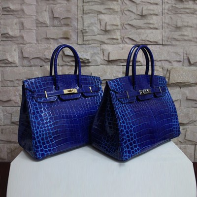 Hermes愛馬仕 Birkin35和30鱷魚紋單肩手提包 高檔時尚女包 HB48521寶藍色