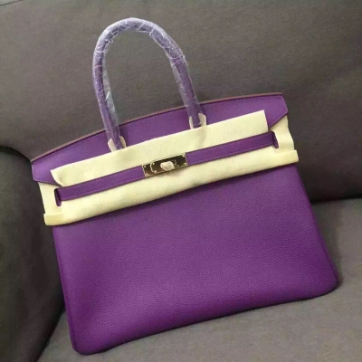 愛馬仕Hermes女包 Birkin 35CM 原版十字紋手提包 手挽女包  birkin-紫色