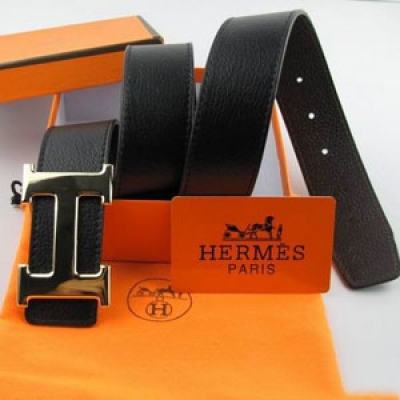 HERmES 愛馬仕 經典H頭 黑色皮帶 H7346