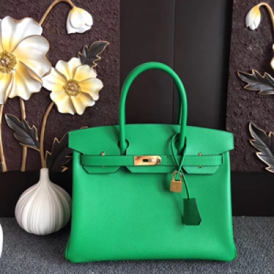 Hermes Birkin30 進口原廠Epsom皮 頂級純手工蜜蠟線 做工 走線 五金 皮質 原版 看細節 女神手提包 1K 竹子綠