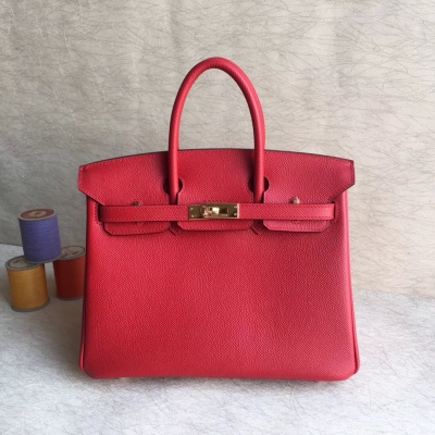 愛馬仕Hermes Birkin25cm 頂級epsom皮全工藝機縫蠟線 細節完美【大紅】