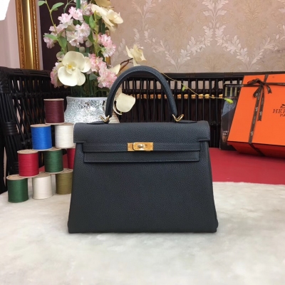 愛馬仕Hermes Kelly25cm. 金扣 【鐵灰】進口原版Togo. 全新工藝機縫蠟線 完美無瑕疵 顏色都可接受定制