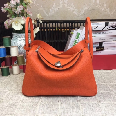 愛馬仕Hermes Lindy 26cm 原廠頂級進口原廠togo皮 配 手工蜜蠟線縫製 老工匠手藝 愛馬仕Hermes 經典款 【橙色】銀扣