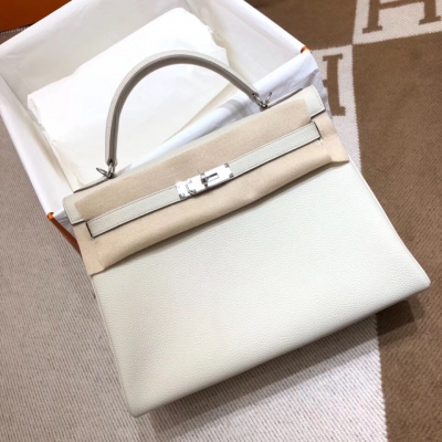 愛馬仕Hermes Kelly 32Cm Togo 10 Craie 奶昔白 銀扣 頂級工藝 手縫蠟線