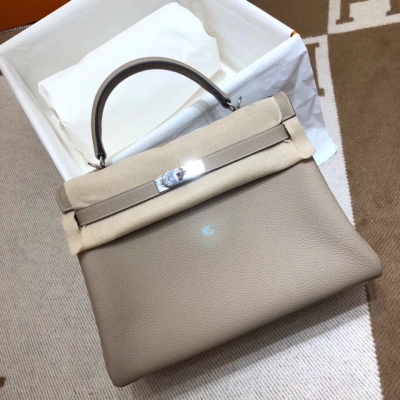 愛馬仕Hermes Kelly 32Cm Togo 81 Gris Tourterle 斑鳩灰 銀扣 頂級工藝 手縫蠟線