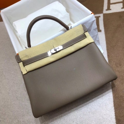 愛馬仕Hermes Kelly 32Cm Togo 18 Etoupe 大象灰 金扣 頂級工藝 手縫蠟線