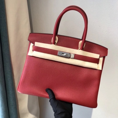 Hermes愛馬仕 birkin30cm Q5國旗紅 原廠小牛皮togo 銀扣 金扣 全手工