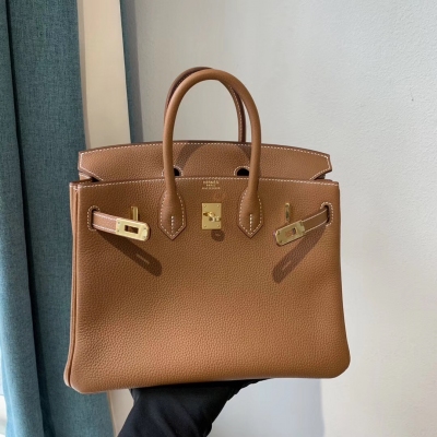 Hermes愛馬仕 ck37金棕色 birkin25cm 原廠小牛togo皮 金扣 銀扣 全手工