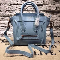 Celine 賽琳 笑臉包nano純色系古銅五金配件手提單肩女包 CL2555 粉藍色