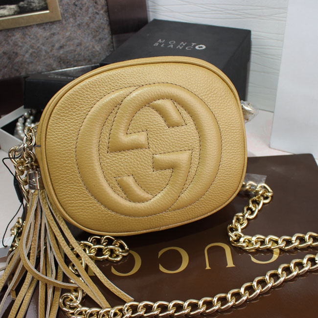 GUCCI 古馳 浮雕雙G 金屬質感皮革鏈條迷你單肩包353965