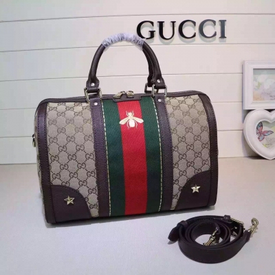 GUCCI新款、專櫃品質，實物實拍、原版牛皮！小蜜蜂刺繡、定制五金，頂級手工，款號406868、顏色：藍布藍皮/杏布啡色/杏布粉色/杏布棗紅、尺寸W33XH22.5XD18。現貨出貨