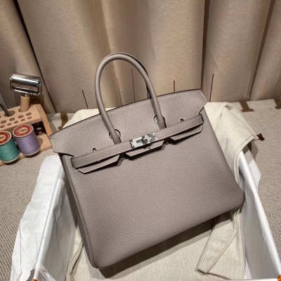 HERMES愛馬仕 Birkin 25cm Togo M8瀝青灰 銀扣