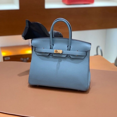 HERMES愛馬仕 Togo 天青藍 Birkin 25金扣