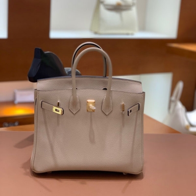 HERMES愛馬仕 Togo S2風衣灰 Birkin 25 金扣