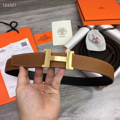 HERMES 愛馬仕 亮面扣頭 專櫃新款 雙面用腰帶 寬3.2cm 雙面頭層原版皮 頂級做工 原單品質 奢華時尚個性 男女通用