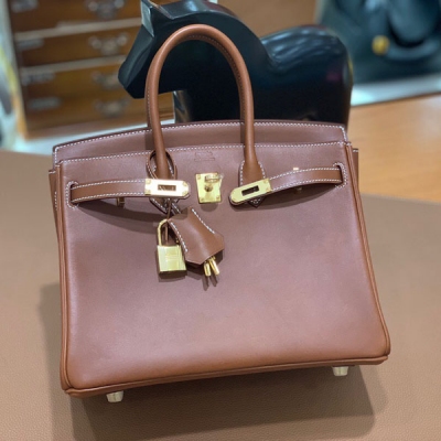 HERMES愛馬仕 馬鞍皮 金棕色 Birkin 25 金扣