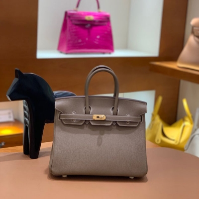 HERMES愛馬仕 Togo 大象灰 Birkin 25 金扣