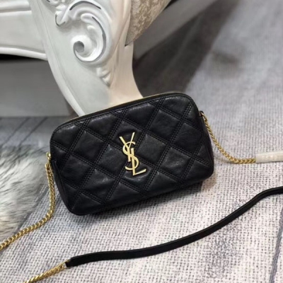 YSL SLP Yves Saint laurent聖羅蘭 專櫃同步新款BECKY 菱形絎縫小羊皮包雙鏈包 黑色 採用進口義大利小羊皮 金屬裝飾菱形絎雙拉鍊袋～金屬鏈子和皮革肩帶 內裡附 4個卡片槽、2個拉鍊隔間，1個平口