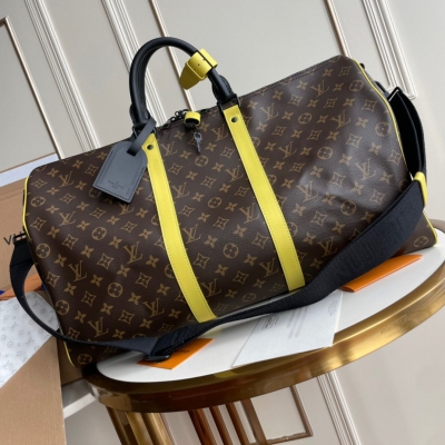 LV路易威登 頂級貨M45866 FL廠出品 2022 夏季，路易威登經典 Keepall 旅行袋為皮革飾邊渲染鮮明亮色，延續設計師 Virgil Abloh 的標誌性筆觸。Monogram Macassar