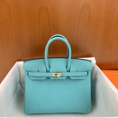 Hermes愛馬仕 Togo 馬卡龍藍 Birkin BK 鉑金包 25cm 金扣