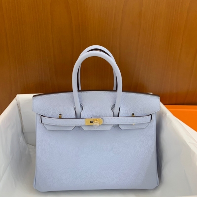 Hermes愛馬仕 Togo 霧藍 Birkin BK 鉑金包 25cm 金扣