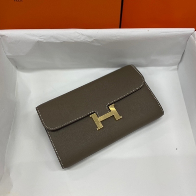 Hermes愛馬仕 Evercolor 大象灰 Constance to go wallet 金扣