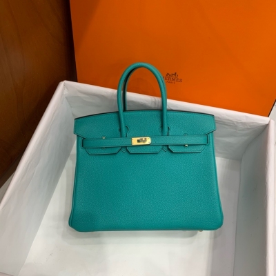 Hermes愛馬仕 Togo 維羅納綠 铂金包 Birkin BK25 金扣