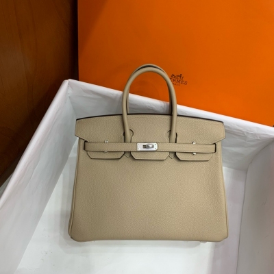 Hermes愛馬仕 Togo 風衣灰 铂金包 Birkin BK25 銀扣