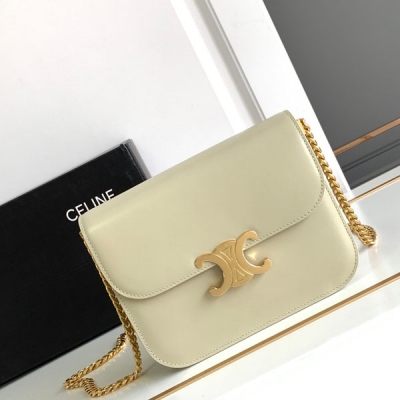 Celine 2024s秋冬新品 COLLEGE TRIOMPHE亮澤牛皮革鏈條手袋 凱旋門秋季新款 最新的COLLEGE TRIOMPHE裡外完全皮質＋五金棱形切割紋鏈條簡直美爆！容量也非常之好 羊皮內裡無比柔軟 牛皮革，羊皮革襯裡，斜挎