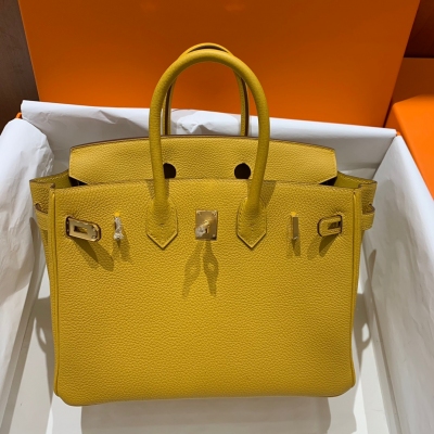 Hermes愛馬仕 Togo 琥珀黃 Birkin BK 鉑金包 25cm 金扣