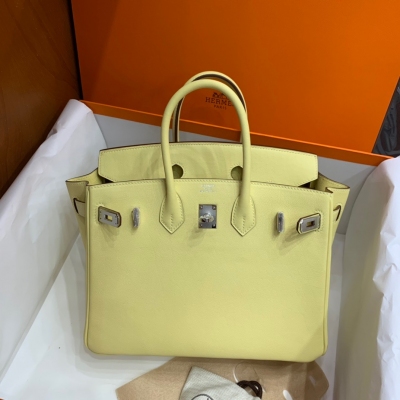 Hermes愛馬仕 Swift 1Z小雞黃 Birkin BK 鉑金包 25cm 銀扣