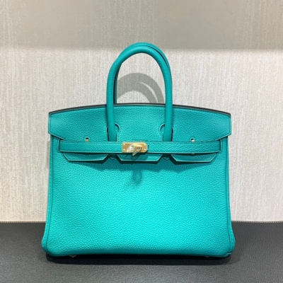 Hermes愛馬仕 togo 維羅納綠 Birkin BK 鉑金包 25cm 金扣